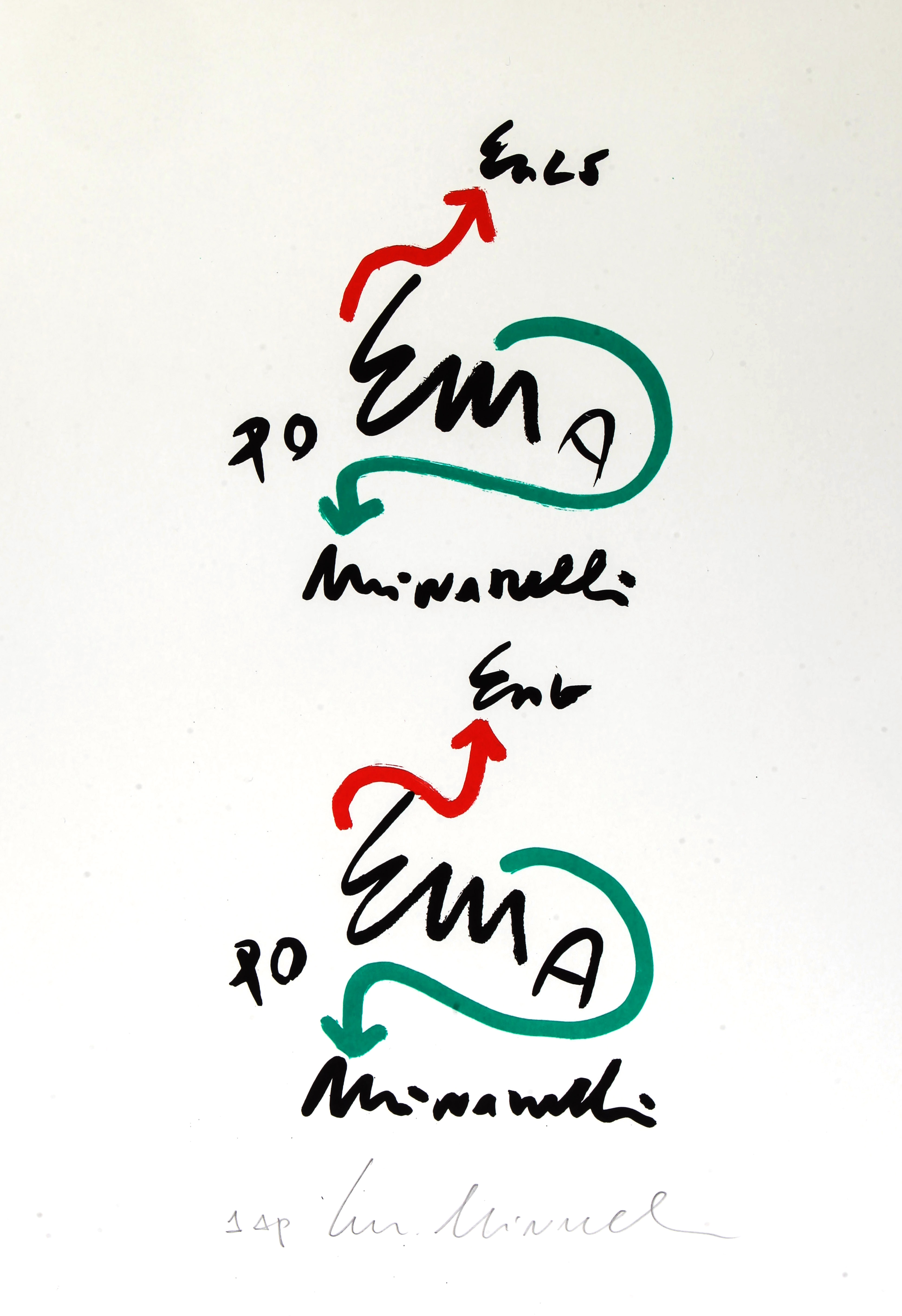 d 2 Monogramma di poesia, 2000 Ecco il monogramma di Enzo Minarelli, le sue iniziali che vengono evidenziate dentro la parola chiave POemA. In genere lo completa la duplice freccia che unisce le iniziali del suo nome e cognome all'em centrale di POemA.